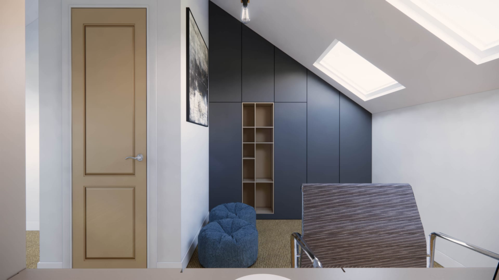 Loft conversion with built-in storage and rooflight above