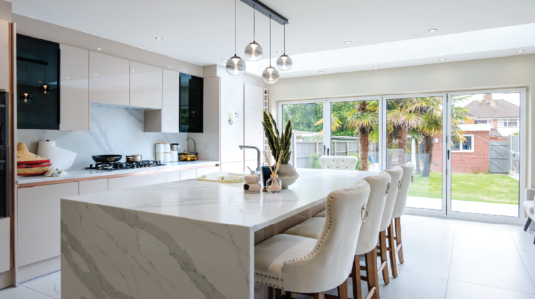 Kitchen with white kitchen island