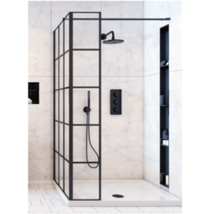 Wetroom Panel (8mm Glass, 2000mm Height) – Matt Black Rubik
