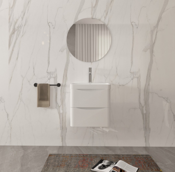 Isla Glossy White (500mm): Wall Hung Vanity Unit with Deep Ceramic Basin