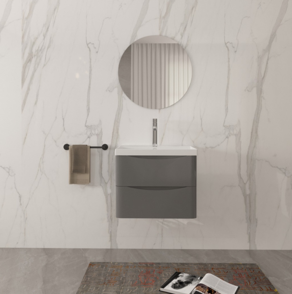 Isla Anthracite (600mm): Wall Hung Vanity Unit with Deep Ceramic Basin