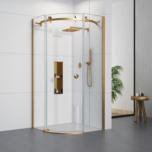 900 Quadrant Shower Door (8mm Glass) – Brushed Gold