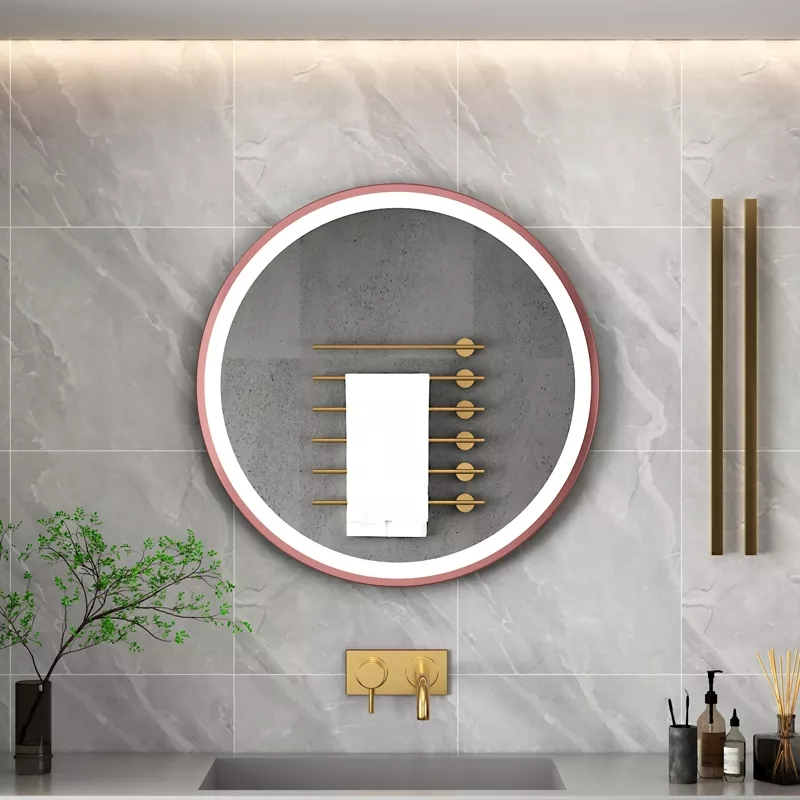 Brushed rose gold round LED bathroom mirror