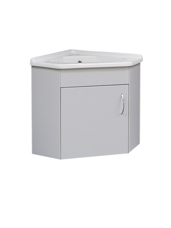 Wall Hung Corner (410mm) Vanity Unit – Matt Light Grey
