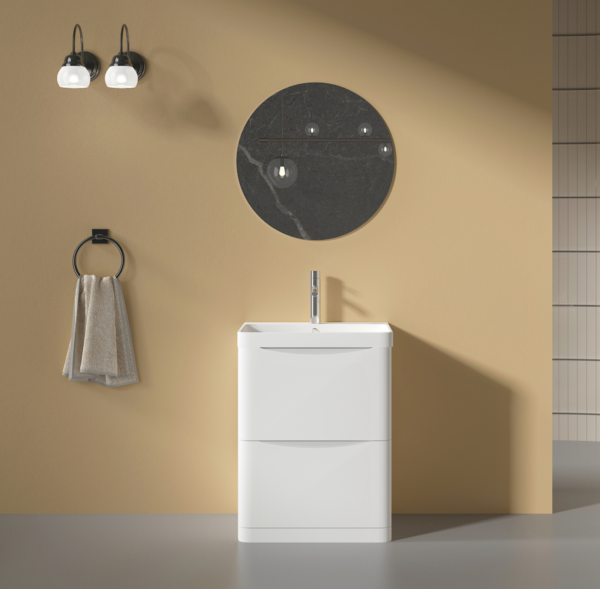 Isla Glossy White (500mm): Floor Standing Vanity Unit with Deep Ceramic Basin