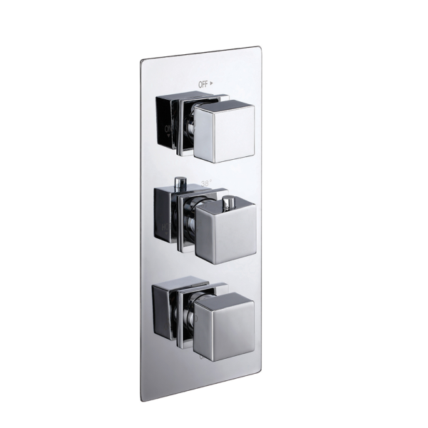 Vertical Thermostatic (2 Outlet, Square) Concealed Shower Valve – 3 Handles