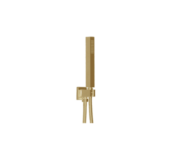 Square Hand Shower Kit with Water Outlet and Bracket – Brushed Gold