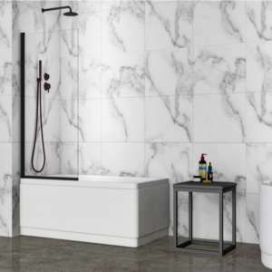 Bath Screen (Single, 6mm Glass) – Matt Black
