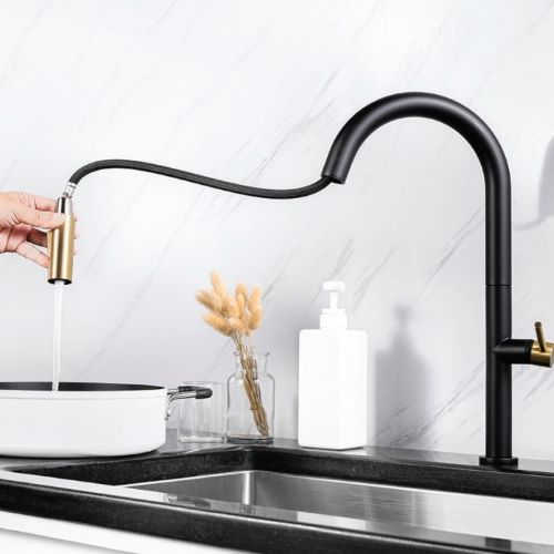 Grace Single Lever Kitchen Mixer (Brushed Gold & Black)