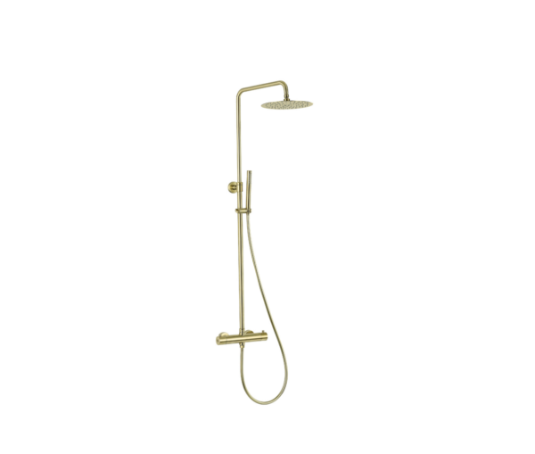 Voss – Thermostatic Shower Mixer (2 Outlets) with Rigid Riser Kit – Brushed Gold