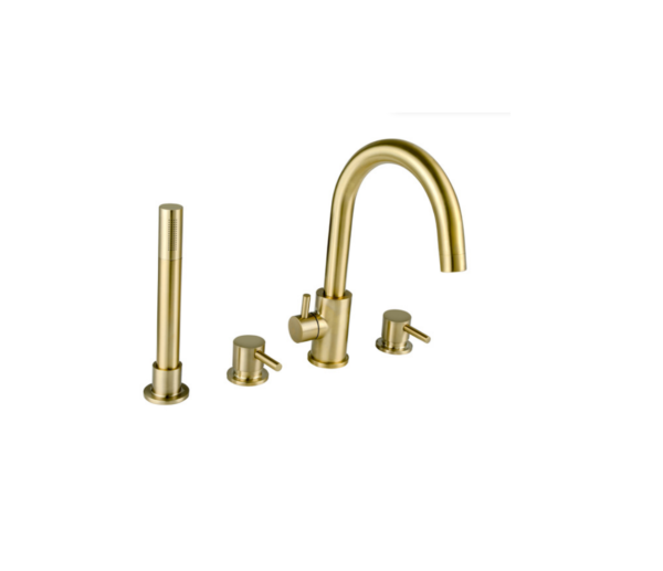 Treviso (4 Hole) – Deck Mounted Bath Mixer with Kit – Brushed Gold