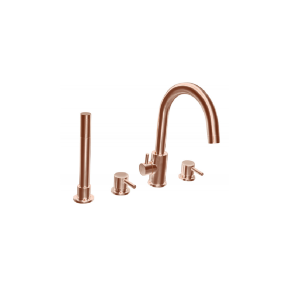 Treviso (4 Hole) – Deck Mounted Bath Mixer with Kit – Brushed Rose Gold