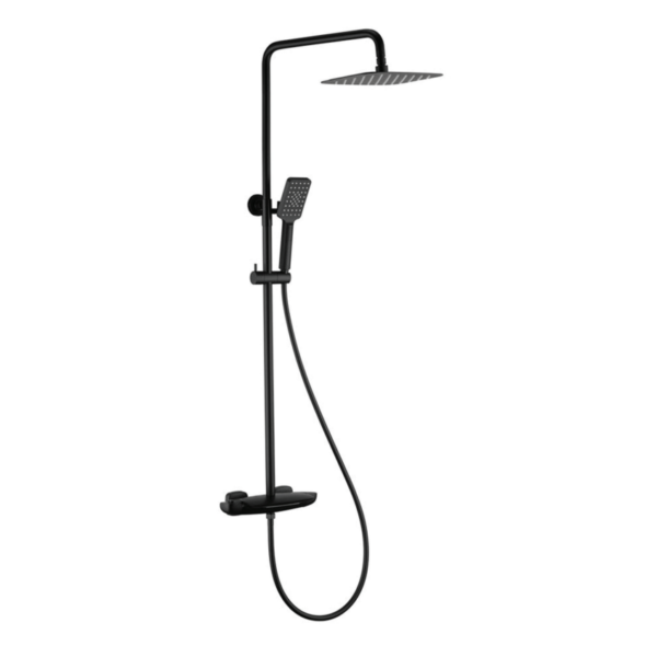 Waterfall (3 Options) Thermostatic Bath & Shower Mixer – Matt Black