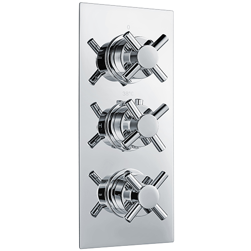 Cross Thermostatic (3 Outlet, Round) Concealed Shower Valve – 3 Handles
