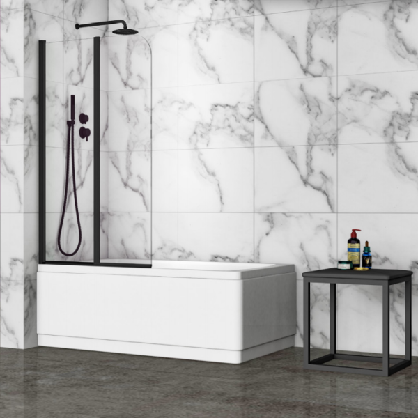 Bath Screen (Double Folding, 6mm Glass) – Matt Black