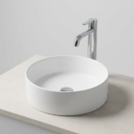 White countertop basin with chrome tap