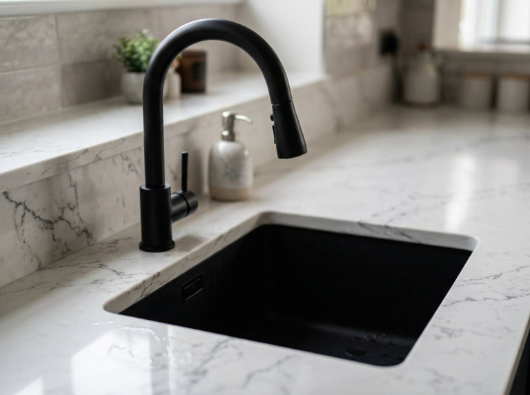 Matt black pull-out kitchen tap