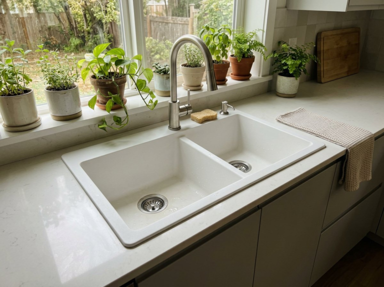 Matt white composite kitchen sink