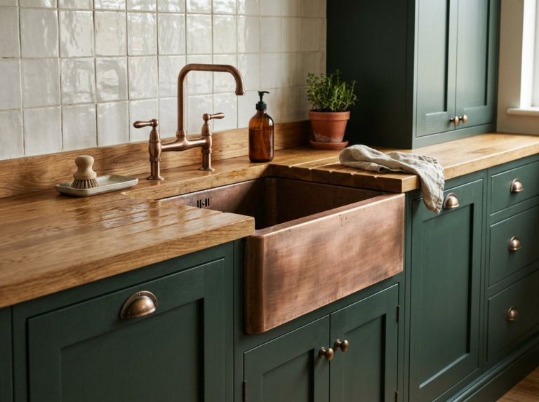 Brushed copper Belfast kitchen sink