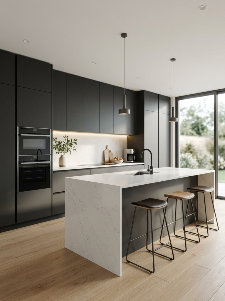 Modern handleless graphite kitchen