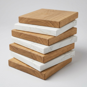 Oak and quartz worktop samples