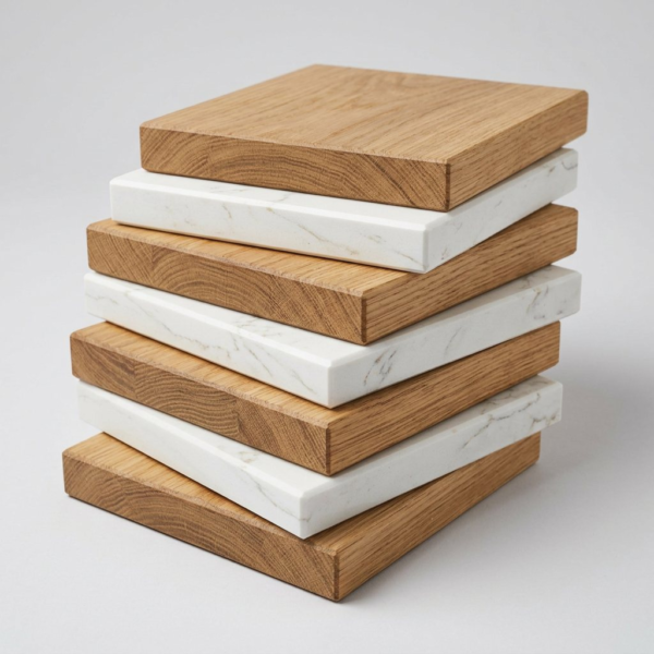 Oak and quartz worktop samples