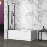 Black – Double Folding Bath Screen (1500mm, 6mm Thickness)