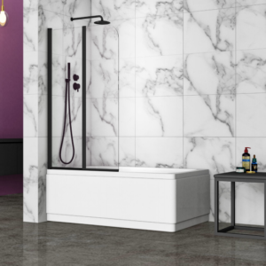 Black – Double Folding Bath Screen (1500mm, 6mm Thickness)