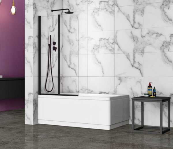 Black – Double Folding Bath Screen (1500mm, 6mm Thickness)