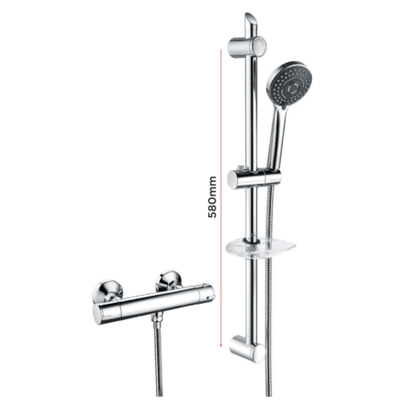 Round Slim Thermostatic Shower Mixer & Side Rail Kit