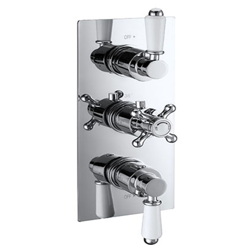 Traditional Thermostatic (3 Outlet, Round) Concealed Shower Valve – 3 Handles
